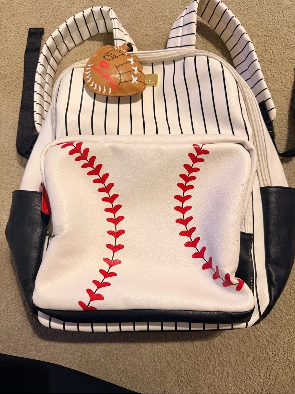 Betsey Johnson White & Red Baseball Stitch Backpack